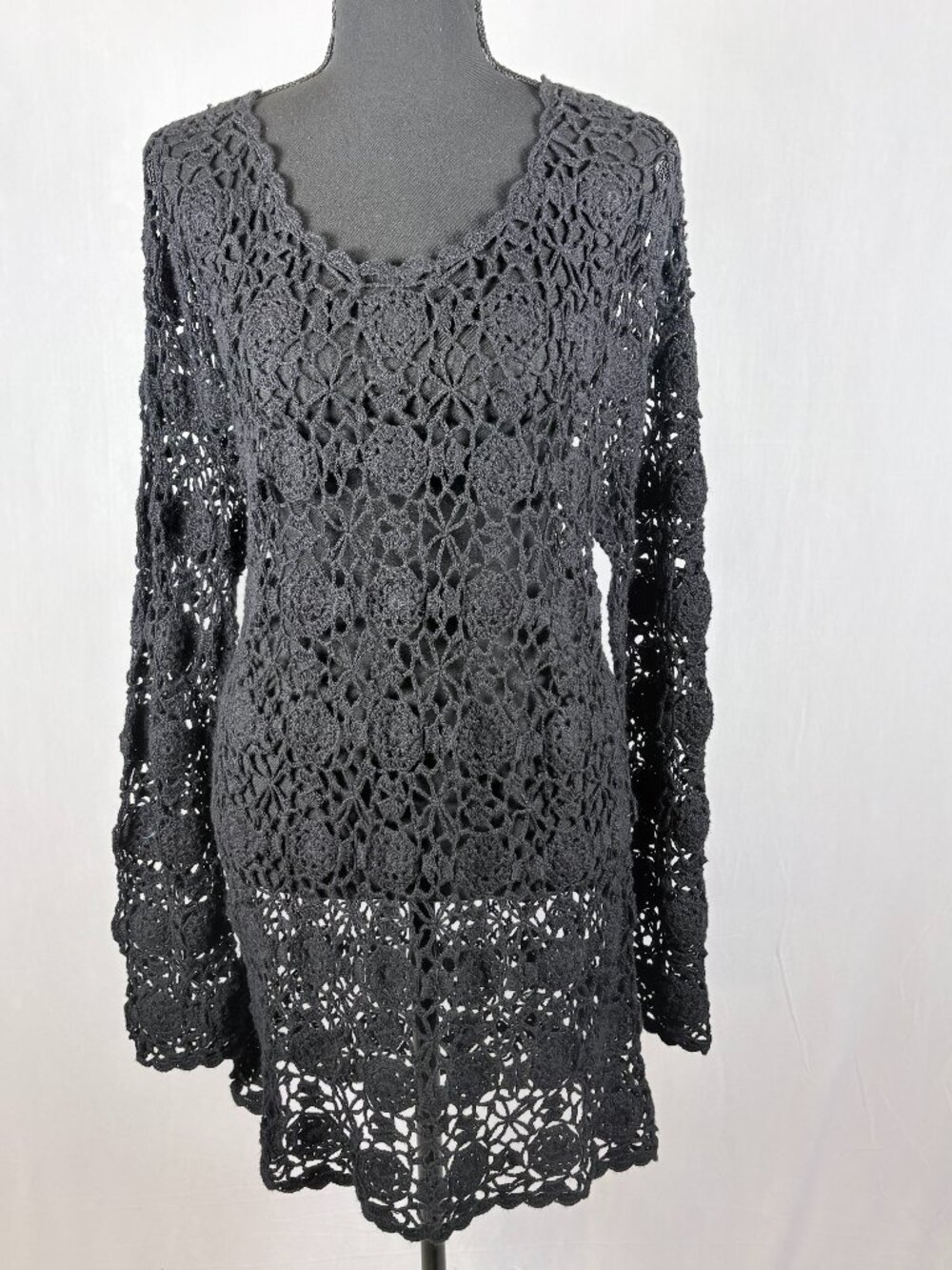 Forenza | Vintage Crochet Openwork Dress |  Large | Black | NWT